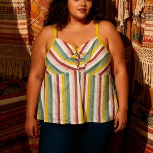 Addition Elle Striped Tank Top 5X Yellow Trim Multicolor Cami Plus Size NWT